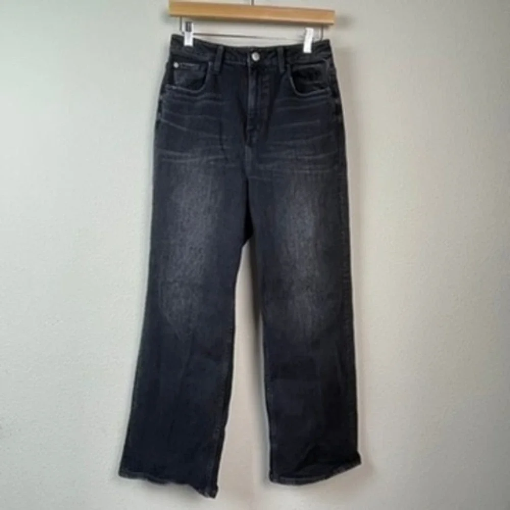 Healthy Denim Wide Leg‎ Jeans Womens Black High Rise 25 Faded Grunge Chic